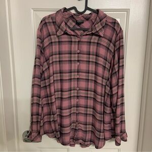 Torrid Button Down Shirt Pink Black Plaid Flannel Shirt Long Sleeve 3X